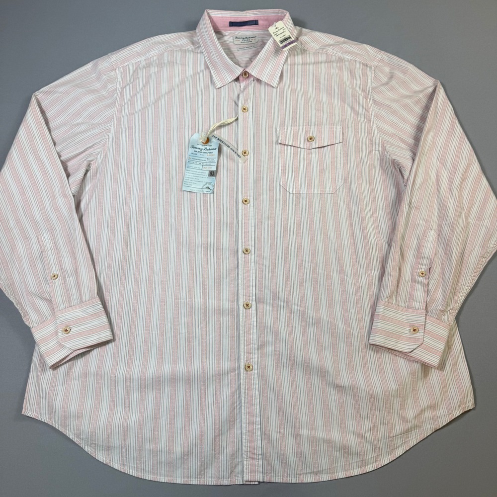 Tommy Bahama Button Down Shirt Mens XXL Pink Stripe Dobby By Nature Modern Fit